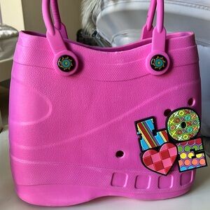 Optari Sol Tote Pink rubber waterproof purse pool beach bag removable LOVE tag